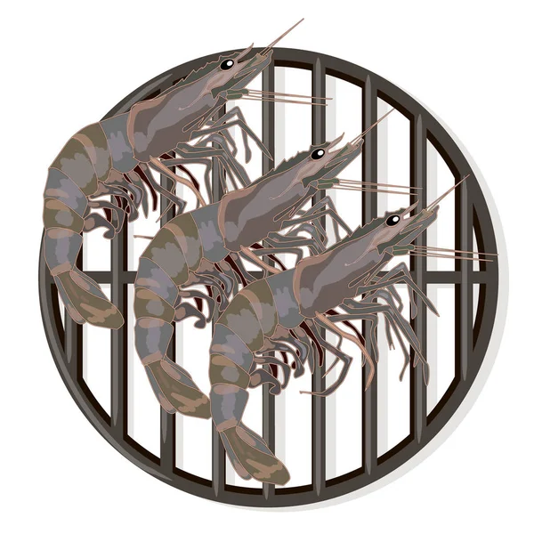 Crevette ou tigre crevette grilliage / bbq vecteur illustration isola — Image vectorielle