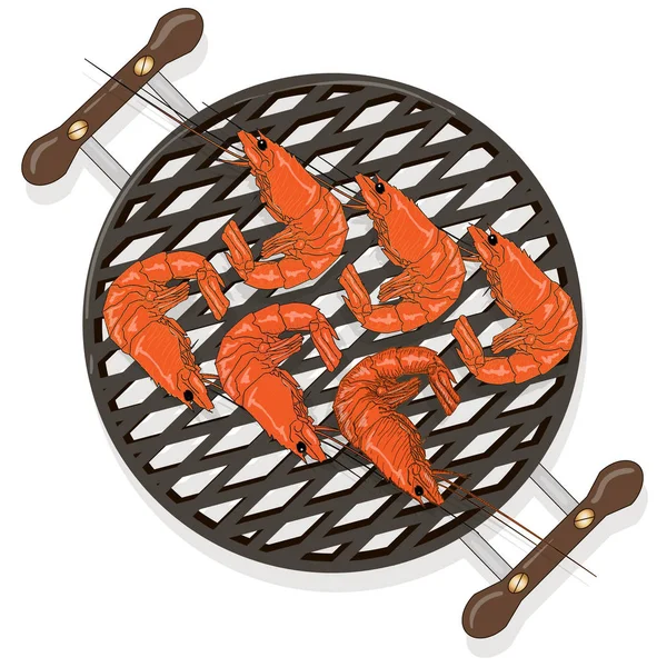 Crevette ou tigre crevette grilliage / bbq vecteur illustration isola — Image vectorielle