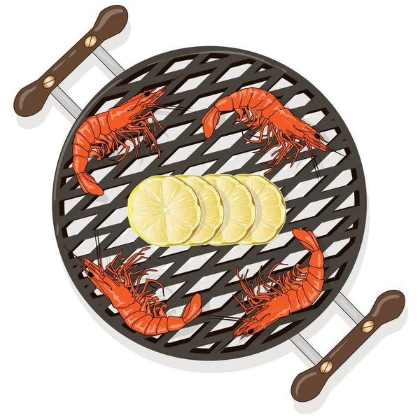 Prawn or tiger shrimp grilliing  / bbq vector illustration isola — Stock Vector