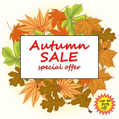 Sonbahar satışı için afiş. Sonbahar yapraklarının çiçek unsurları. Vektör