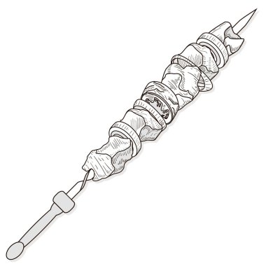 Soğan ve çeri domatesli şiş kebap. Izgara et şişleri. 