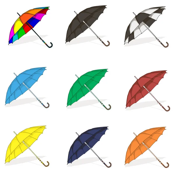 Guarda-chuva para a chuva. Conjunto de ilustração vetorial . — Vetor de Stock
