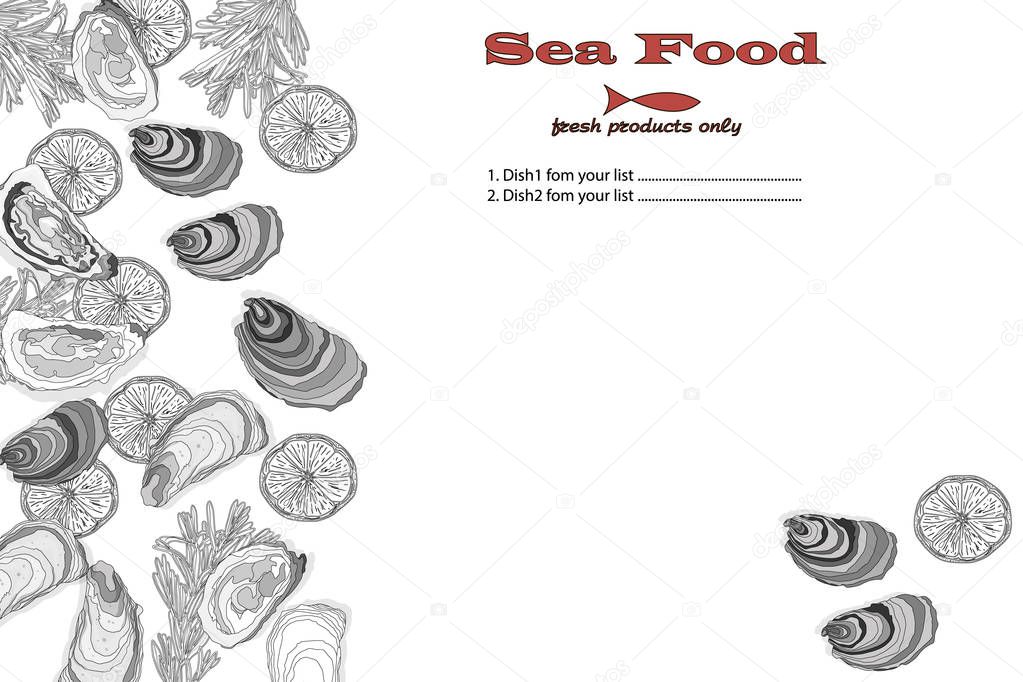 Cooked seafood on top view. Seafood vector illustration. Logo de