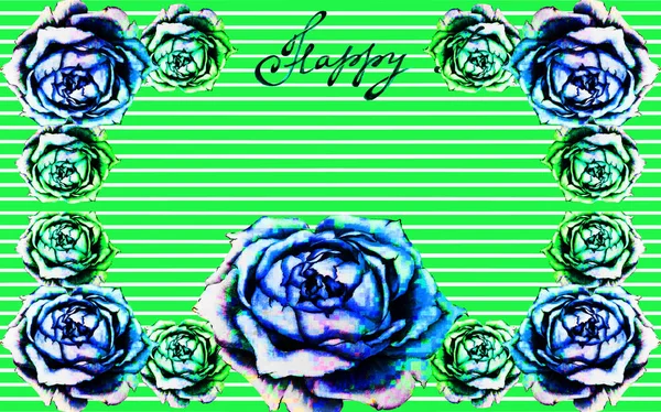 Watercolor roses on bright striped background