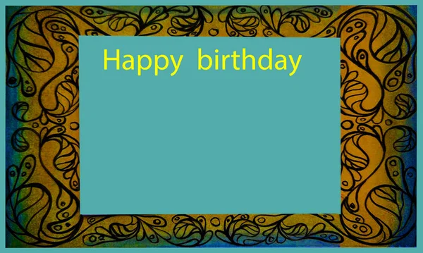Happy birthday card in frame with blank space and swirls background