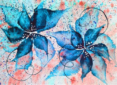 Benekli arka plan üzerinde iki suluboya çiçek