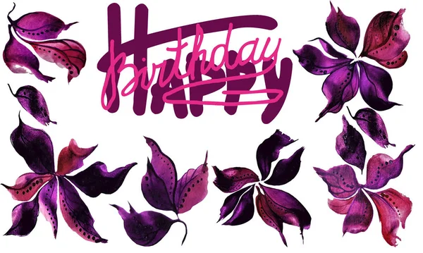 Happy Birthday Card Floral Elements — Stock Photo, Image