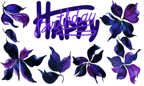 Cartão Aniversário Feliz Com Elementos Florais — Fotografia de Stock
