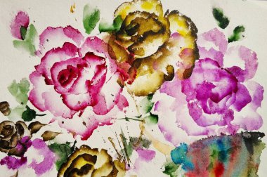 Beyaz bir arka plan üzerinde yaprakları ile pembe ve sarı gül Çarpıcı güzel hassas buket. Doku olarak kullanılabilir.