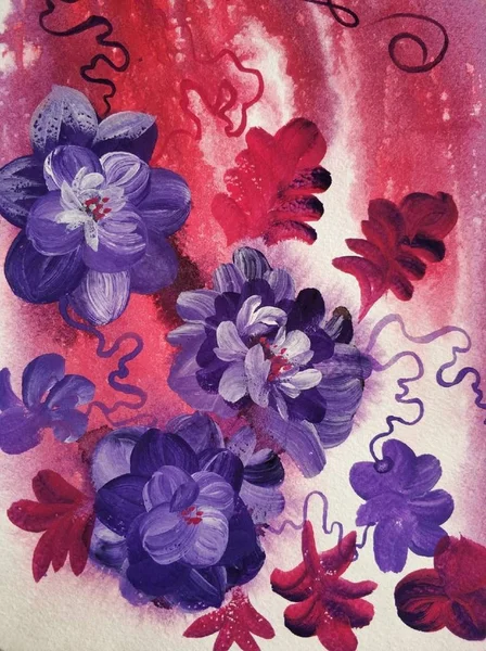 Aquarel Illustratie Met Violette Bloemen Die Kan Worden Gebruikt Als Stockfoto