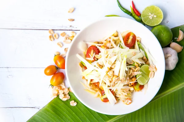Somtum Tailandês Com Ingredientes Salada Mamão Famosa Comida Rua Tailandesa — Fotografia de Stock