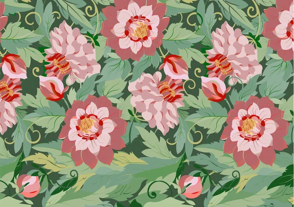 Beautiful print of peonies on a green background
