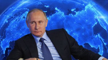 Rusya ve lideri bir harita tasvir Sanat kolaj,