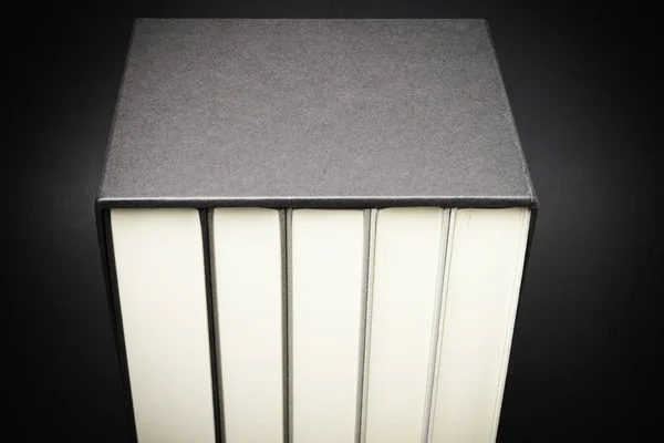 Set Five Monochromatic Cloth Bound Books Stored Black Hard Cardboard — Stock Photo, Image
