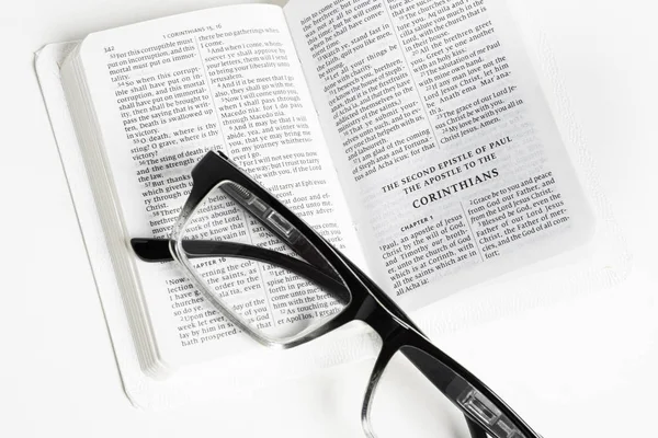 White Pocket Bible With Reading Glasses