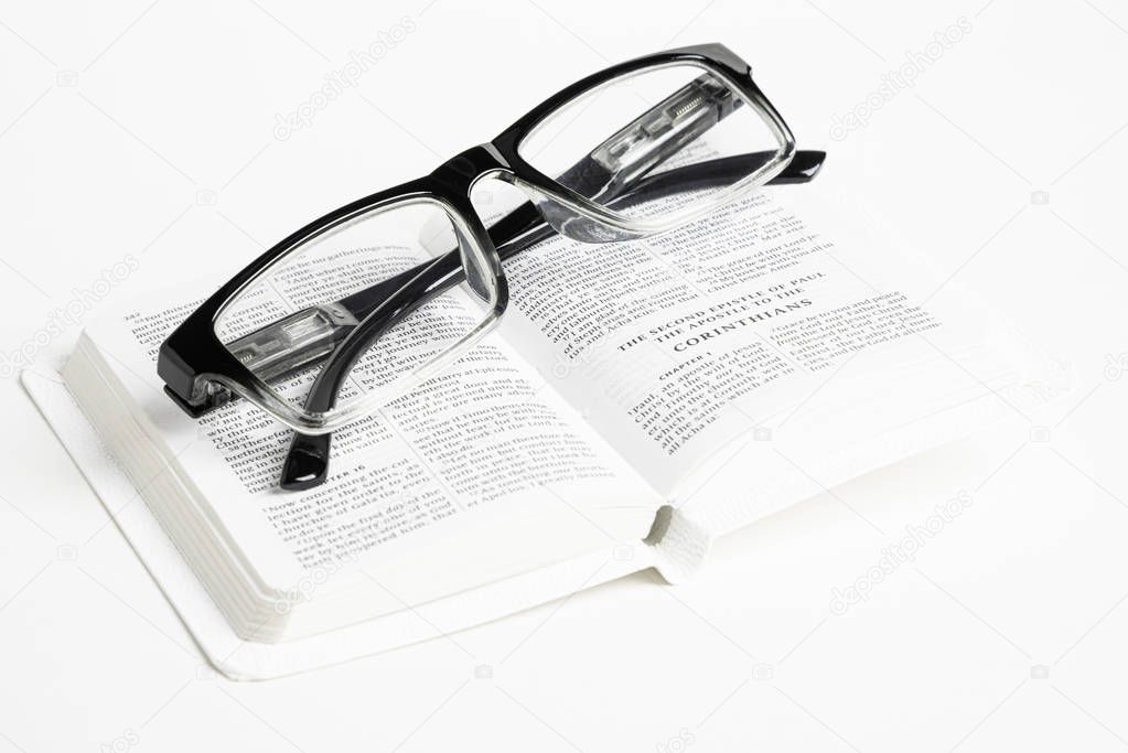 White Pocket Bible With Reading Glasses