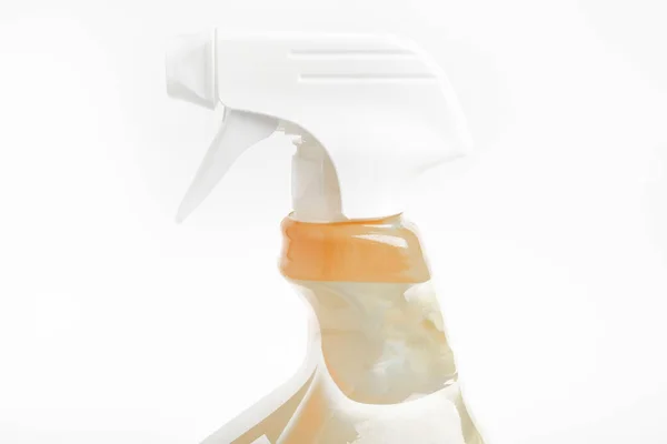 Close Parte Superior Frasco Distribuidor Plástico Spray Líquido Laranja Branco — Fotografia de Stock