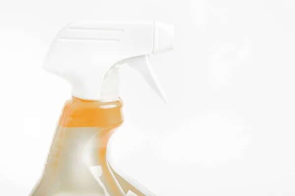 Zbliżenie Górnej Części Butelki Plastikowego Dozownika Kolorze Pomarańczowym Białym Sprayu — Zdjęcie stockowe