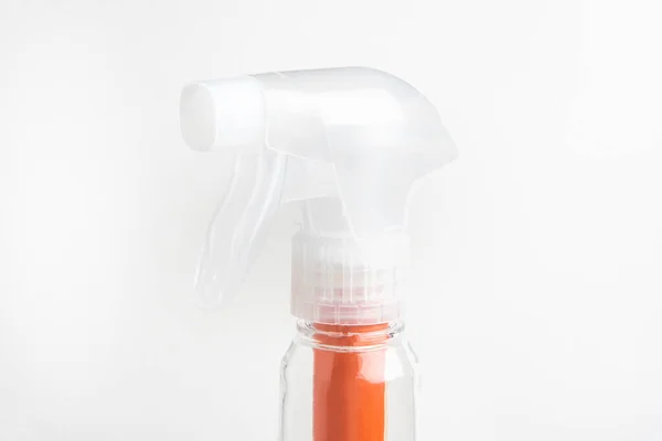 Close Top Portion Transparent Nozzle Liquid Spray Plastic Dispenser Bottle — Stock Photo, Image