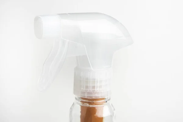 Close Top Portion Transparent Nozzle Liquid Spray Plastic Dispenser Bottle — Stock Photo, Image