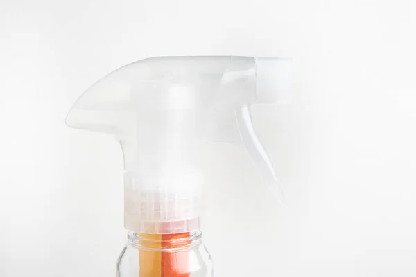 Close Top Portion Transparent Nozzle Liquid Spray Plastic Dispenser Bottle — Stock Photo, Image