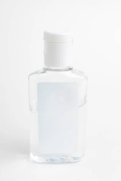 Uma Foto Produto Uma Garrafa Dispensador Plástico Higienizador Mão Transparente — Fotografia de Stock