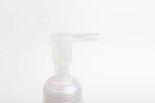 Uma Imagem Close Bomba Superior Translúcida Dispensador Garrafa Plástico Sabão — Fotografia de Stock