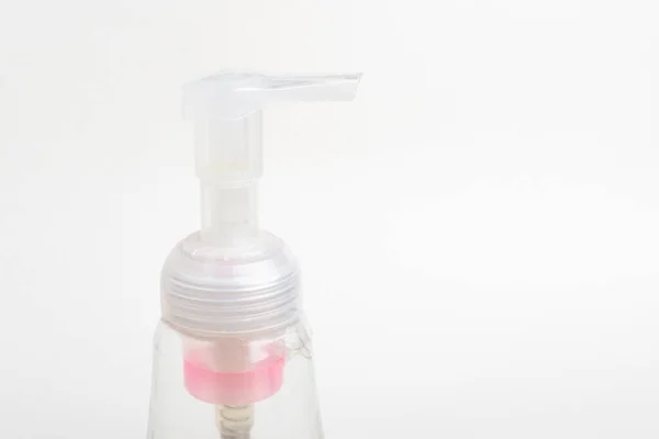 Una Imagen Cerca Bomba Superior Translúcida Dispensador Botellas Plástico Jabón —  Fotos de Stock