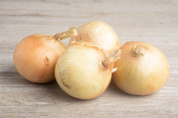 Ein Bund Von Vier Frisch Geernteten Süßen Weißen Zwiebeln Kunstvoll — Stockfoto