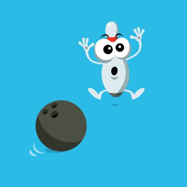 Mavi arka plan üzerinde izole korkmuş bowling pin İllüstrasyon. Düz tasarım stili.