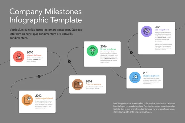 Informační Grafika Pro Časové Osy Společnosti Ikonami Poznámkami Místem Pro — Stockový vektor