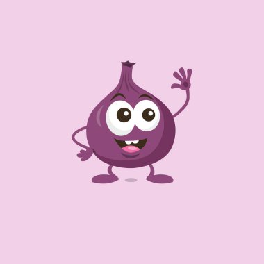 Sevimli mutlu incir maskotu Illüstrasyon ışık arka planda izole büyük bir gülümseme ile birini selamlıyor. Maskot markanız için düz tasarım stili.