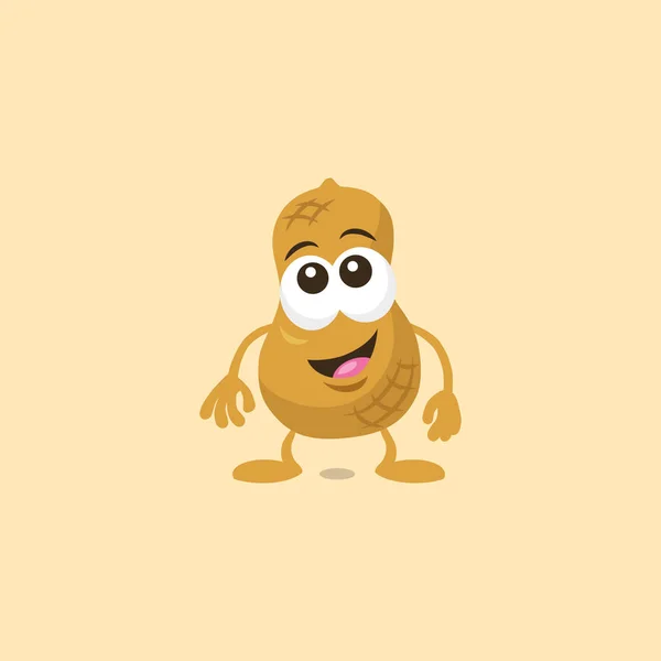 Ilustração Bonito Mascote Amendoim Surpreso Com Grande Sorriso Isolado Fundo — Vetor de Stock