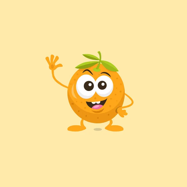 Ilustración Una Linda Mascota Naranja Feliz Saludando Alguien Con Una — Archivo Imágenes Vectoriales