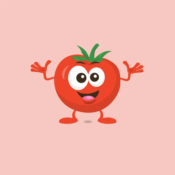 Απεικόνιση Της Χαριτωμένου Αποφασιστικής Μασκότ Της Ντομάτας Συστήνει Μεγάλο Χαμόγελο — Διανυσματικό Αρχείο