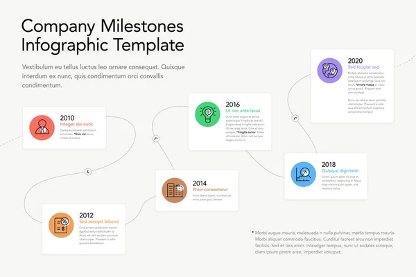 Moderne Infografik Für Meilensteine Des Unternehmens Mit Icons Notizen Und — Stockvektor