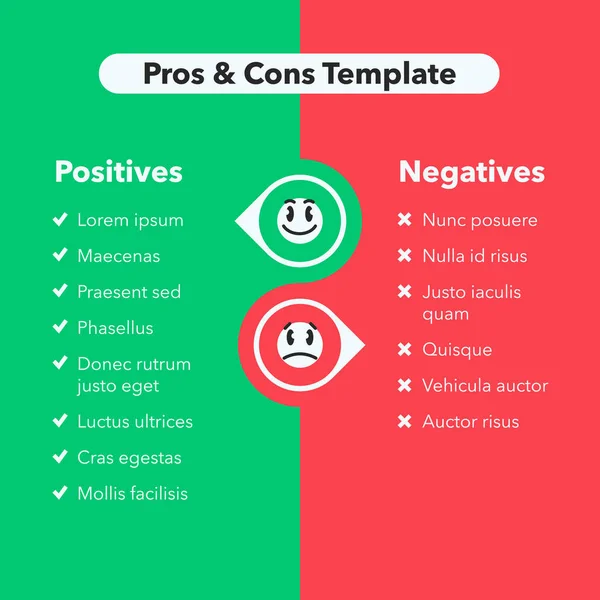 Simple Infographic Pros Cons Funny Emoji Symbols Easy Use Your — Stock Vector