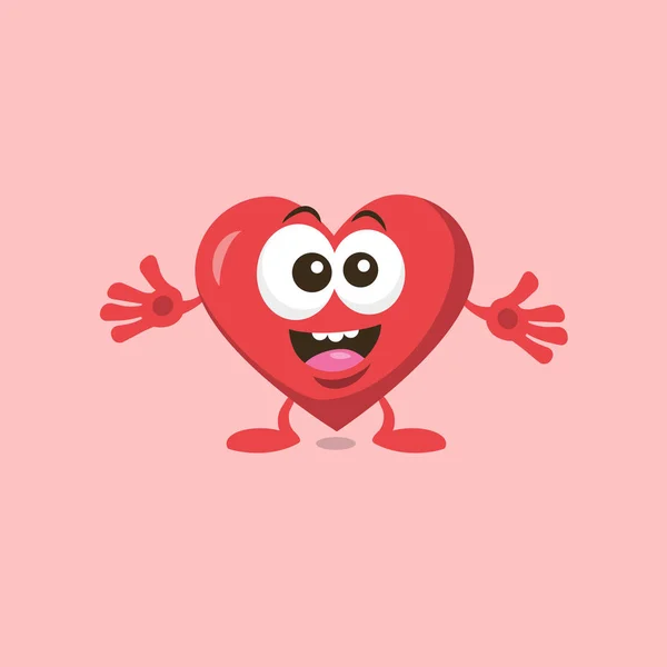 Cute heart mascot is excited to see his girlfriend, isolated on light background. Flat illustration for your mascot branding.