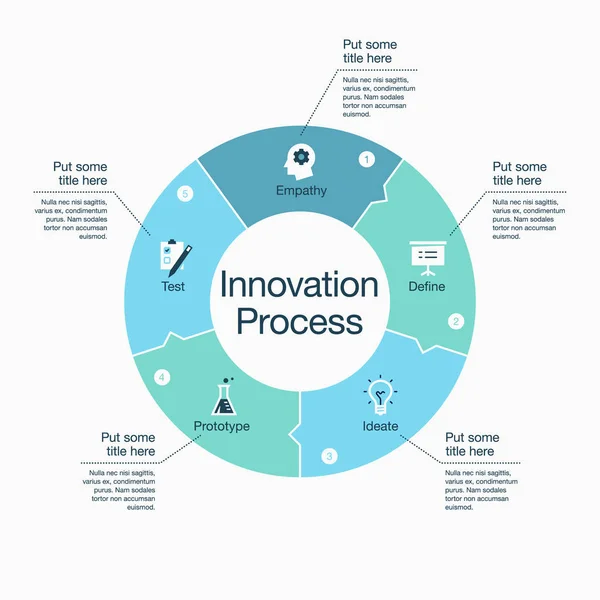 Einfache Infografik Für Innovationsschritt Prozess Mit Buntem Kuchendiagramm Und Symbolen — Stockvektor