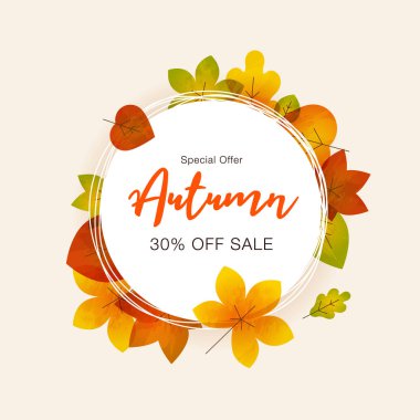 Renkli sonbahar yaprakları ve içerik için yer ile Sonbahar özel teklif satış arka plan. Web siteniz veya sunumunuz için kullanımı kolay.