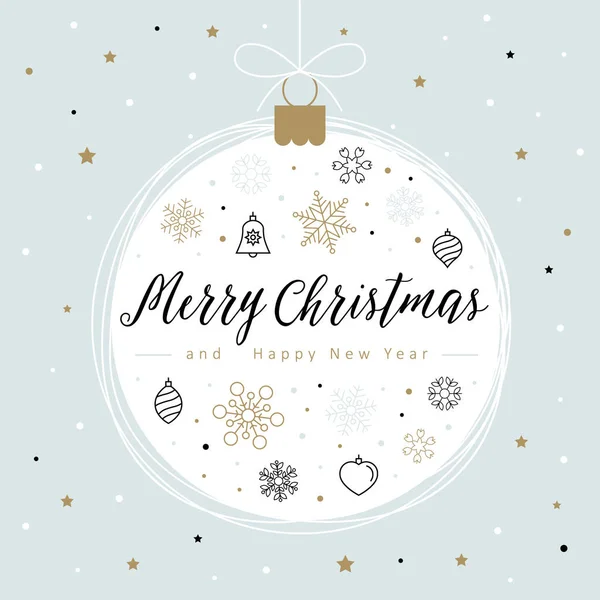 Hafif arka planda izole kar taneleri ve noel süslemeleri yapılmış Noel topu ile Noel kartı şablonu.