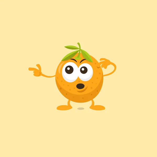 Ilustração Bonito Mascote Laranja Surpreso Apontando Para Esquerda Isolado Fundo — Vetor de Stock