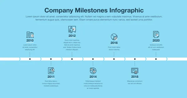 Obchodní Infografika Pro Šablonu Časové Osy Společnosti Ikonami Čar Modrým — Stockový vektor