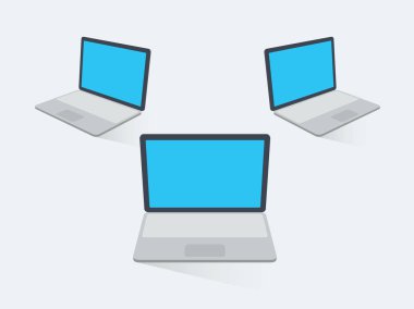 Boş ekranlar ve şeffaf gölgeler ile 3d düz dizüstü bilgisayarlar, ışık arka plan üzerinde izole. Web siteniz veya sunumunuz için kullanımı kolay.