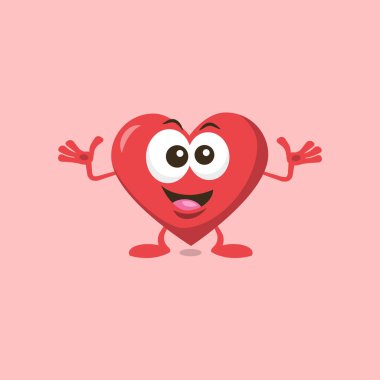 Hafif arka planda izole sevimli kararlı kalp maskotu İllüstrasyon. Maskot markanız için düz tasarım stili.
