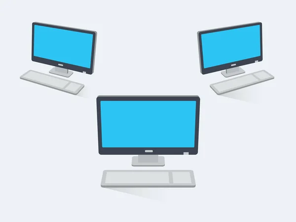 Flacher Desktop Computer Mit Leeren Bildschirmen Und Transparenten Schatten Isoliert — Stockvektor