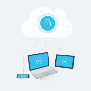 Aygıtlar uzak bir bulut sunucusuna giriş yapar. Şeffaf gölgeleri olan, web siteniz veya sunumunuz için kullanımı kolay düz çizim.