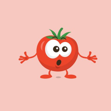 Hafif arka planda izole sevimli hayran domates maskotu İllüstrasyon. Maskot markanız için düz tasarım stili.