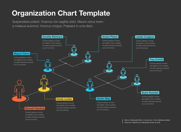 Simple Company Organization Hierarchy Chart Template Place Your Content Dark — Stock Vector