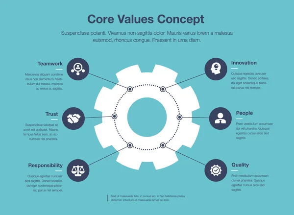 Infografía Negocios Para Plantilla Visualización Valores Centrales Con Engranaje Como — Archivo Imágenes Vectoriales